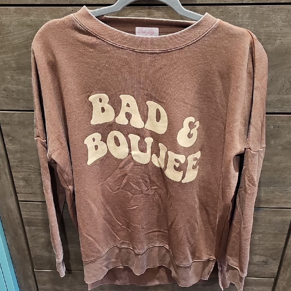 Pink Lily Brown Graphic Sweatshirt